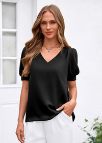 PRETTYGARDEN Womens Tops Dressy Casual Puff Sleeve Chiffon Blouses V Neck Business Work Shirts 2026 Summer Fashion Clothing