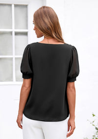 PRETTYGARDEN Womens Tops Dressy Casual Puff Sleeve Chiffon Blouses V Neck Business Work Shirts 2026 Summer Fashion Clothing