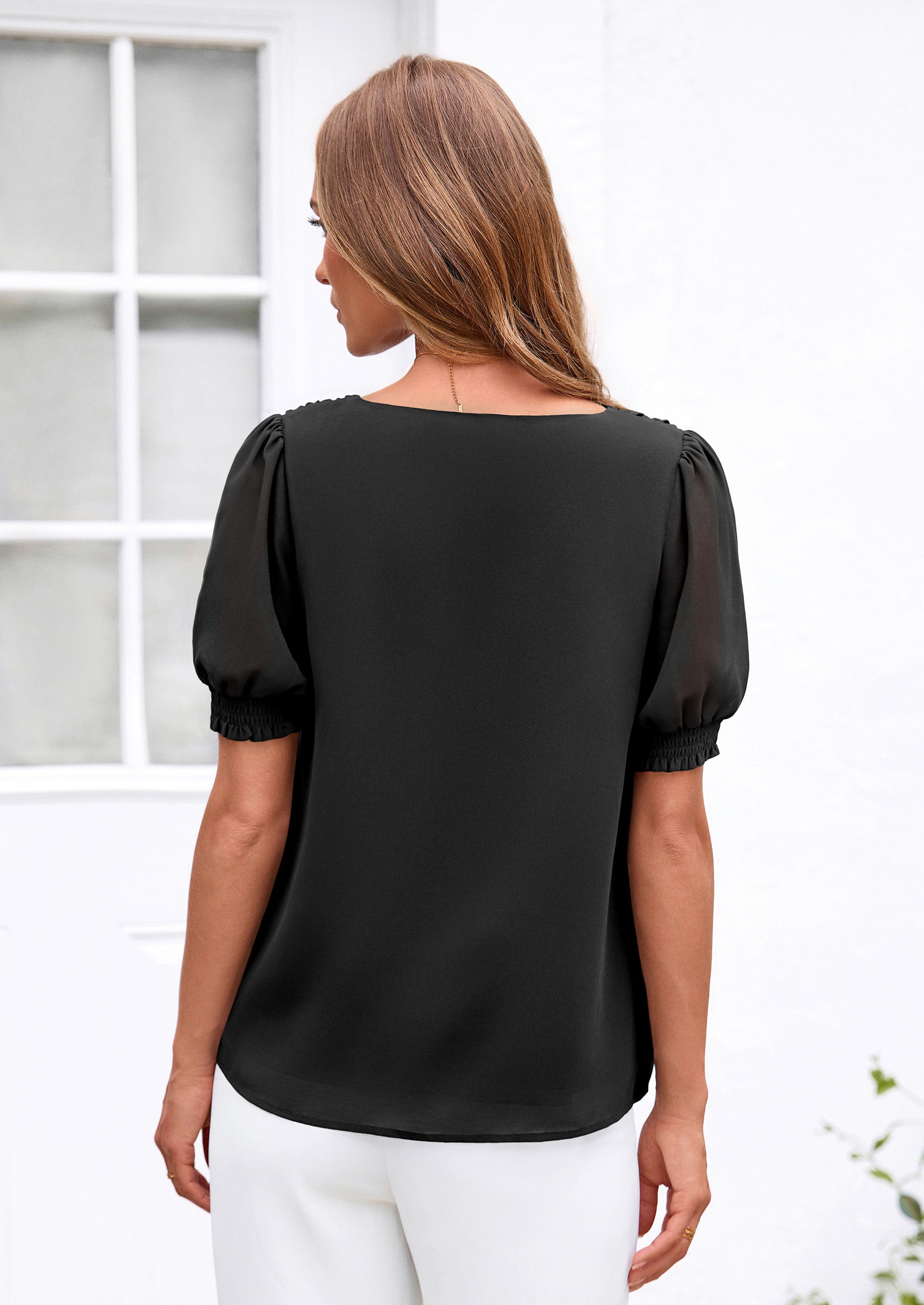 PRETTYGARDEN Womens Tops Dressy Casual Puff Sleeve Chiffon Blouses V Neck Business Work Shirts 2026 Summer Fashion Clothing