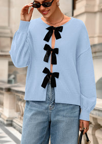 PRETTYGARDEN Cardigan Sweaters for Women Fall Bow Tie Front Long Sleeve Knit Sweater Tops Cute Going Out Outfits