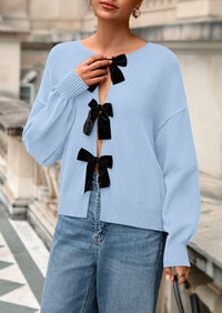 PRETTYGARDEN Cardigan Sweaters for Women Fall Bow Tie Front Long Sleeve Knit Sweater Tops Cute Going Out Outfits