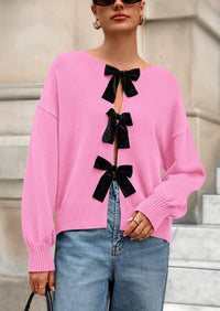 PRETTYGARDEN Cardigan Sweaters for Women Fall Bow Tie Front Long Sleeve Knit Sweater Tops Cute Going Out Outfits