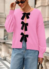 PRETTYGARDEN Cardigan Sweaters for Women Fall Bow Tie Front Long Sleeve Knit Sweater Tops Cute Going Out Outfits