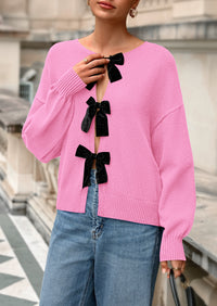 PRETTYGARDEN Cardigan Sweaters for Women Fall Bow Tie Front Long Sleeve Knit Sweater Tops Cute Going Out Outfits