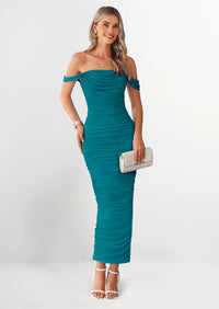 PRETTYGARDEN Womens Off The Shoulder Dress Ruched Bodycon Sleeveless Split Cocktail Party Maxi Dresses