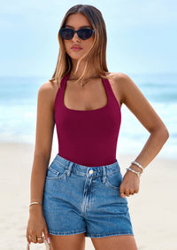 PRETTYGARDEN Women's Summer Halter Tank Tops Y2K Sleeveless Slim Fitted Backless Shirts Going Out Spring Workout Clothes PRETTYGARDEN