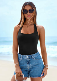 PRETTYGARDEN Women's Summer Halter Tank Tops Y2K Sleeveless Slim Fitted Backless Shirts Going Out Spring Workout Clothes PRETTYGARDEN