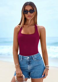 PRETTYGARDEN Women's Summer Halter Tank Tops Y2K Sleeveless Slim Fitted Backless Shirts Going Out Spring Workout Clothes PRETTYGARDEN