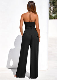 PRETTYGARDEN Summer Sets Women 2 Piece Outfits Asymmetrical Tube Tops and Pants Beach Vacation Airport Matching Lounge Set PRETTYGARDEN