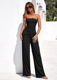 PRETTYGARDEN Summer Sets Women 2 Piece Outfits Asymmetrical Tube Tops and Pants Beach Vacation Airport Matching Lounge Set PRETTYGARDEN