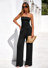 PRETTYGARDEN Summer Sets Women 2 Piece Outfits Asymmetrical Tube Tops and Pants Beach Vacation Airport Matching Lounge Set PRETTYGARDEN