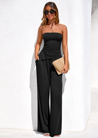 PRETTYGARDEN Summer Sets Women 2 Piece Outfits Asymmetrical Tube Tops and Pants Beach Vacation Airport Matching Lounge Set PRETTYGARDEN