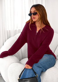 PRETTYGARDEN Womens Sweaters Quarter Zip Pullover Early Fall Fashion Long Sleeve V Neck Collared Knit Winter Jumper Tops