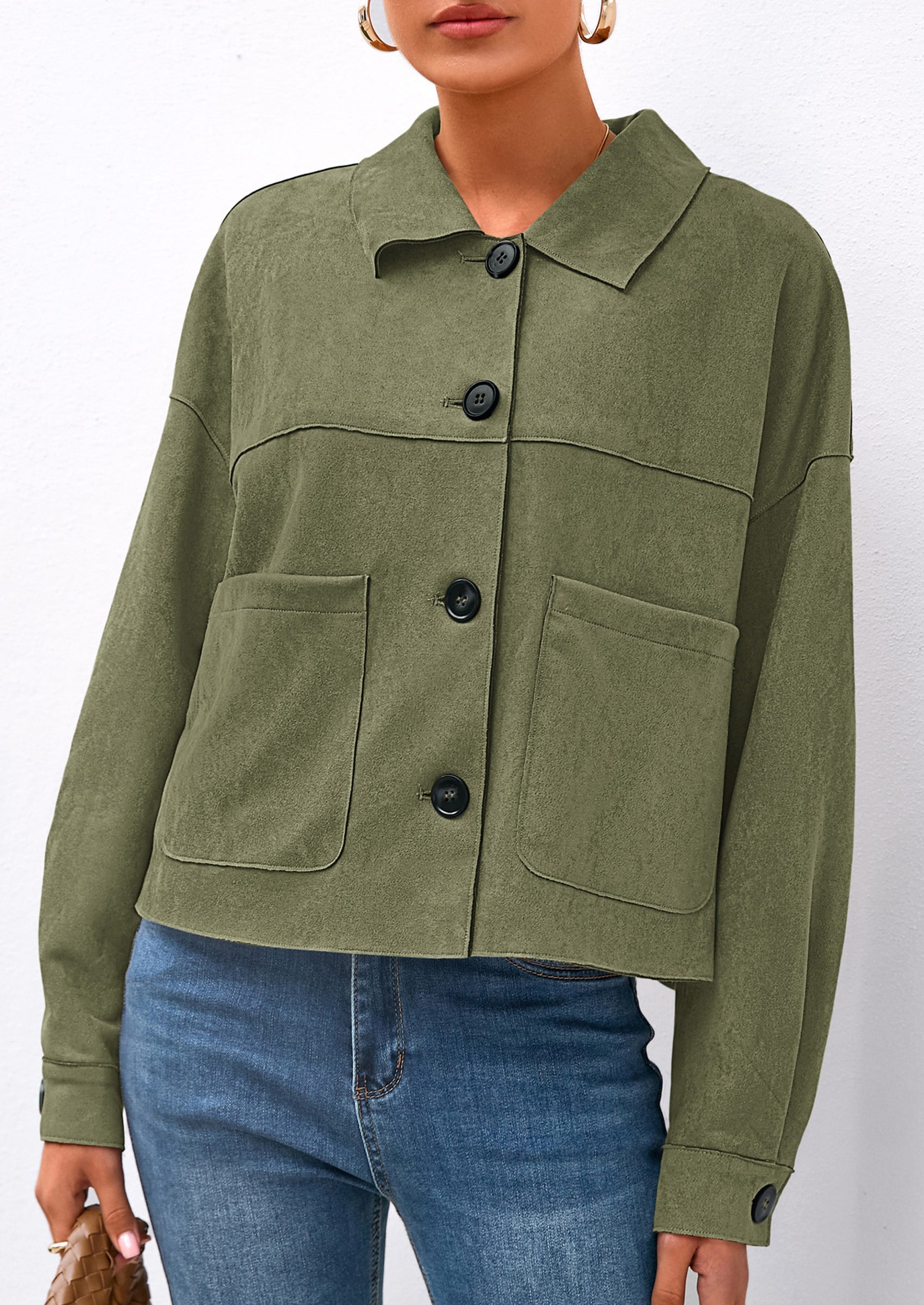 PRETTYGARDEN Women's Faux Suede Cropped Jacket Casual Lightweight Fall Fashion Winter Coats Outerwear Trendy Clothes