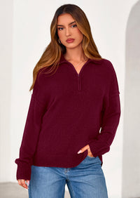 PRETTYGARDEN Womens Sweaters Quarter Zip Pullover Early Fall Fashion Long Sleeve V Neck Collared Knit Winter Jumper Tops