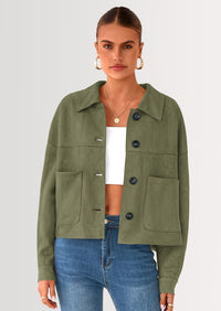 PRETTYGARDEN Women's Faux Suede Cropped Jacket Casual Lightweight Fall Fashion Winter Coats Outerwear Trendy Clothes