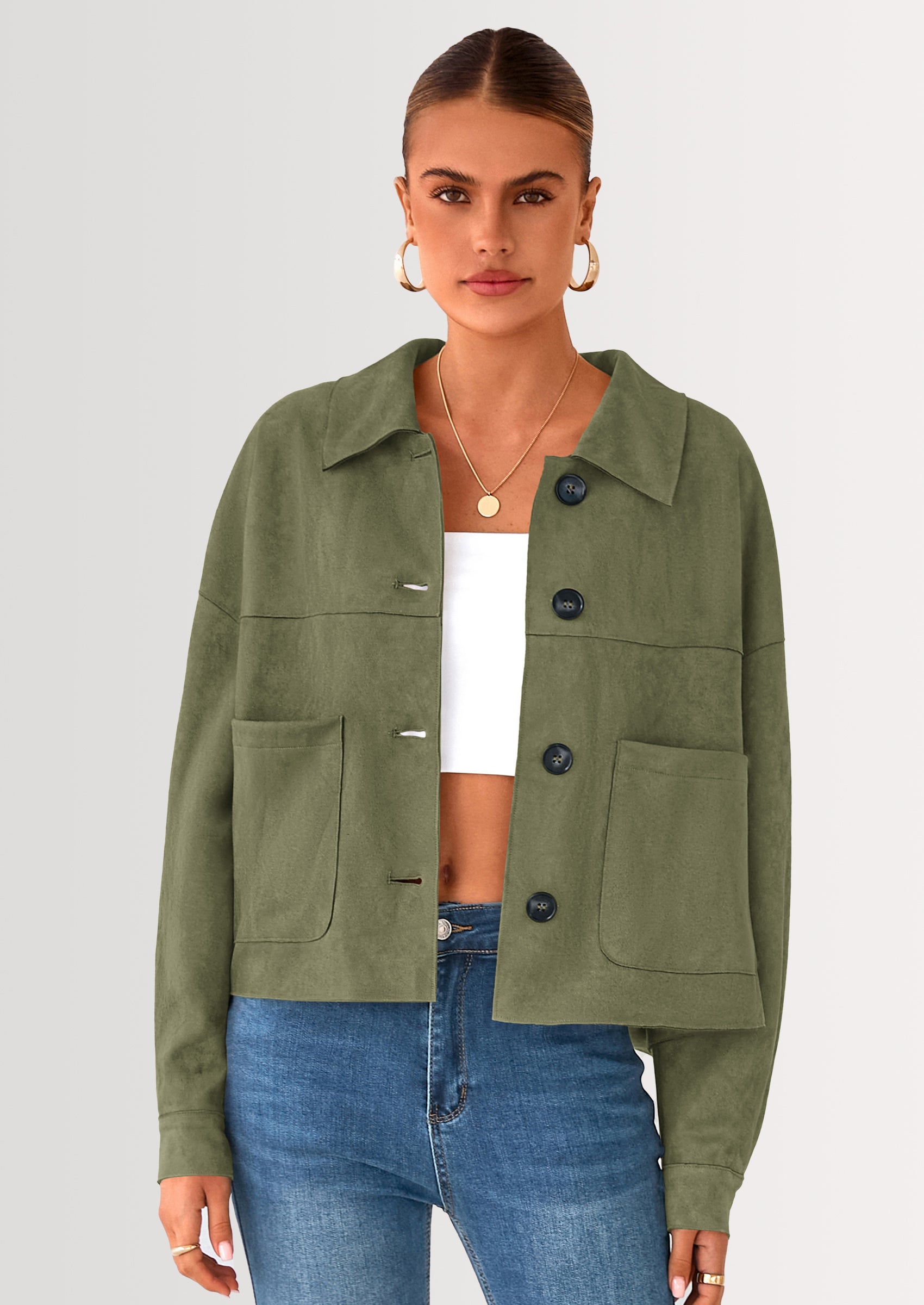 PRETTYGARDEN Women's Faux Suede Cropped Jacket Casual Lightweight Fall Fashion Winter Coats Outerwear Trendy Clothes