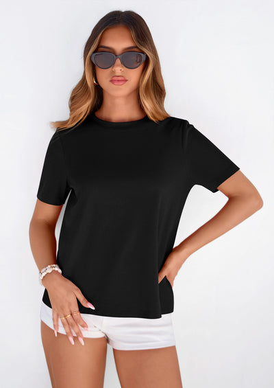 PRETTYGARDEN Womens Summer Tops Casual Basic Crewneck Short Sleeve Shirts Spring Fashion Clothing Going Out Outfits PRETTYGARDEN