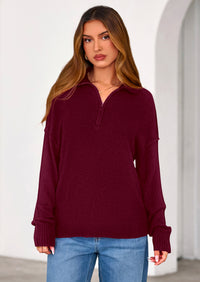 PRETTYGARDEN Womens Sweaters Quarter Zip Pullover Early Fall Fashion Long Sleeve V Neck Collared Knit Winter Jumper Tops