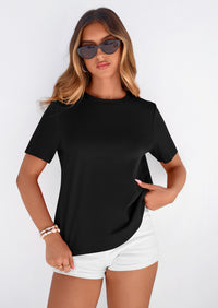 PRETTYGARDEN Womens Summer Tops Casual Basic Crewneck Short Sleeve Shirts Spring Fashion Clothing Going Out Outfits PRETTYGARDEN