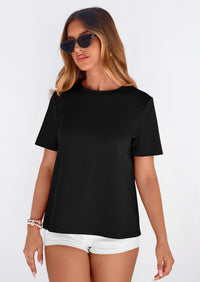 PRETTYGARDEN Womens Summer Tops Casual Basic Crewneck Short Sleeve Shirts Spring Fashion Clothing Going Out Outfits PRETTYGARDEN