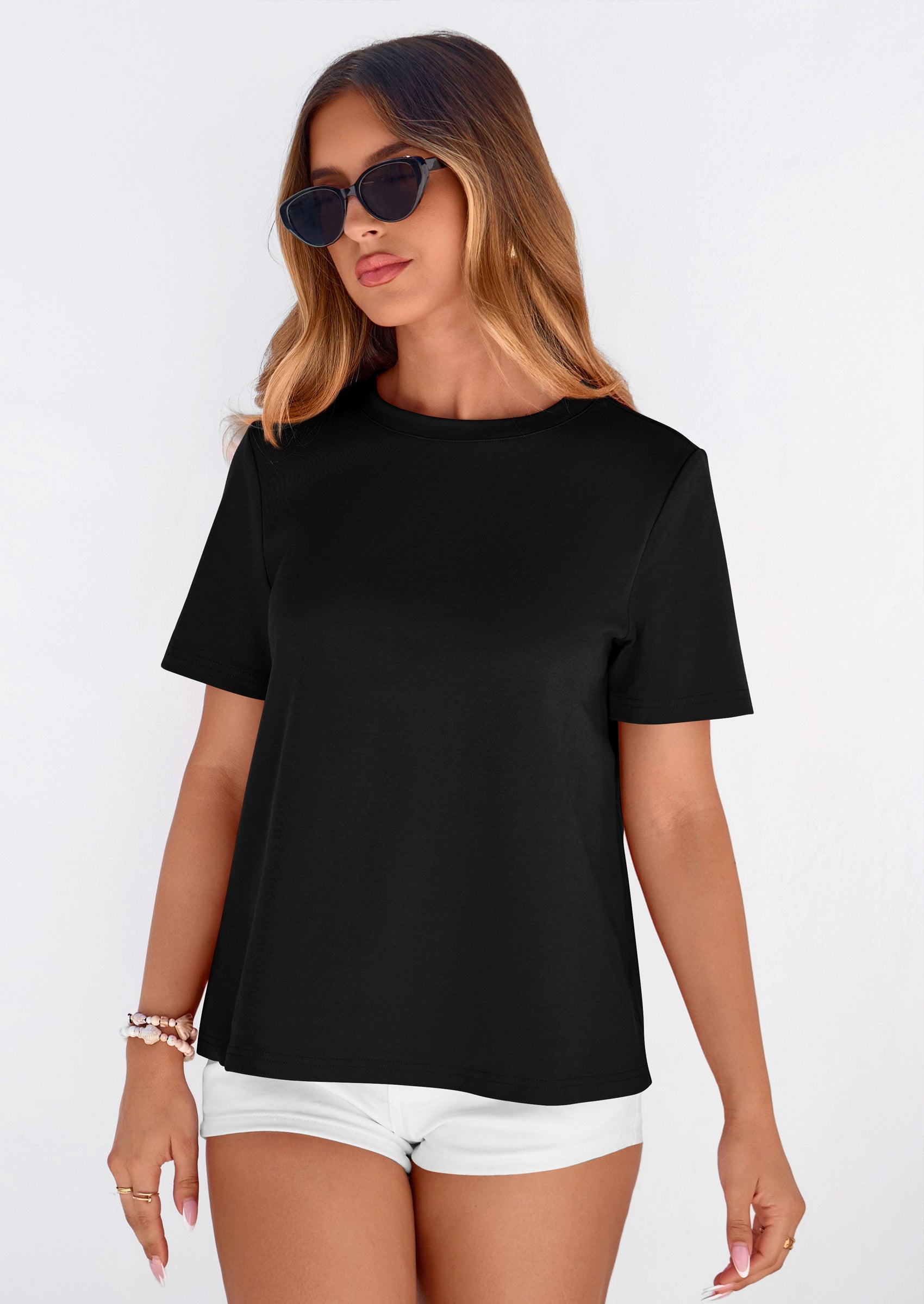 PRETTYGARDEN Womens Summer Tops Casual Basic Crewneck Short Sleeve Shirts Spring Fashion Clothing Going Out Outfits PRETTYGARDEN