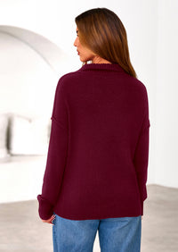 PRETTYGARDEN Womens Sweaters Quarter Zip Pullover Early Fall Fashion Long Sleeve V Neck Collared Knit Winter Jumper Tops