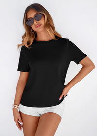 PRETTYGARDEN Womens Summer Tops Casual Basic Crewneck Short Sleeve Shirts Spring Fashion Clothing Going Out Outfits PRETTYGARDEN