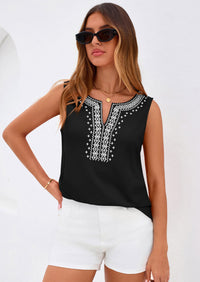 PRETTYGARDEN Womens Tank Tops Summer Causal V Neck Sleeveless Shirts Floral Print Embroidered Beach Vacation Boho Top PRETTYGARDEN