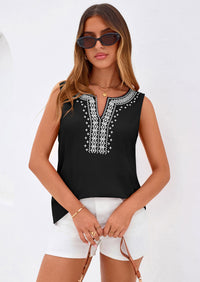 PRETTYGARDEN Womens Tank Tops Summer Causal V Neck Sleeveless Shirts Floral Print Embroidered Beach Vacation Boho Top PRETTYGARDEN