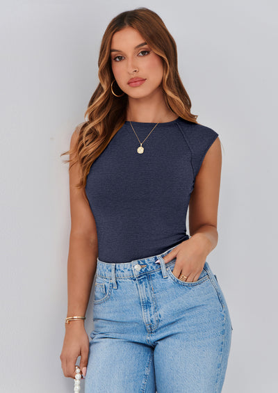 PRETTYGARDEN Women's Tank Tops 2025 Summer Casual Ribbed Cap Sleeve Slim Fitted Knit Basic Tee Shirts Trendy Fashion Clothes