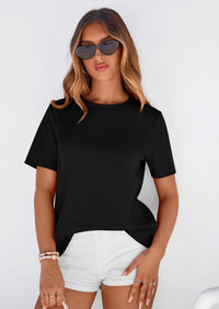 PRETTYGARDEN Womens Summer Tops Casual Basic Crewneck Short Sleeve Shirts Spring Fashion Clothing Going Out Outfits PRETTYGARDEN