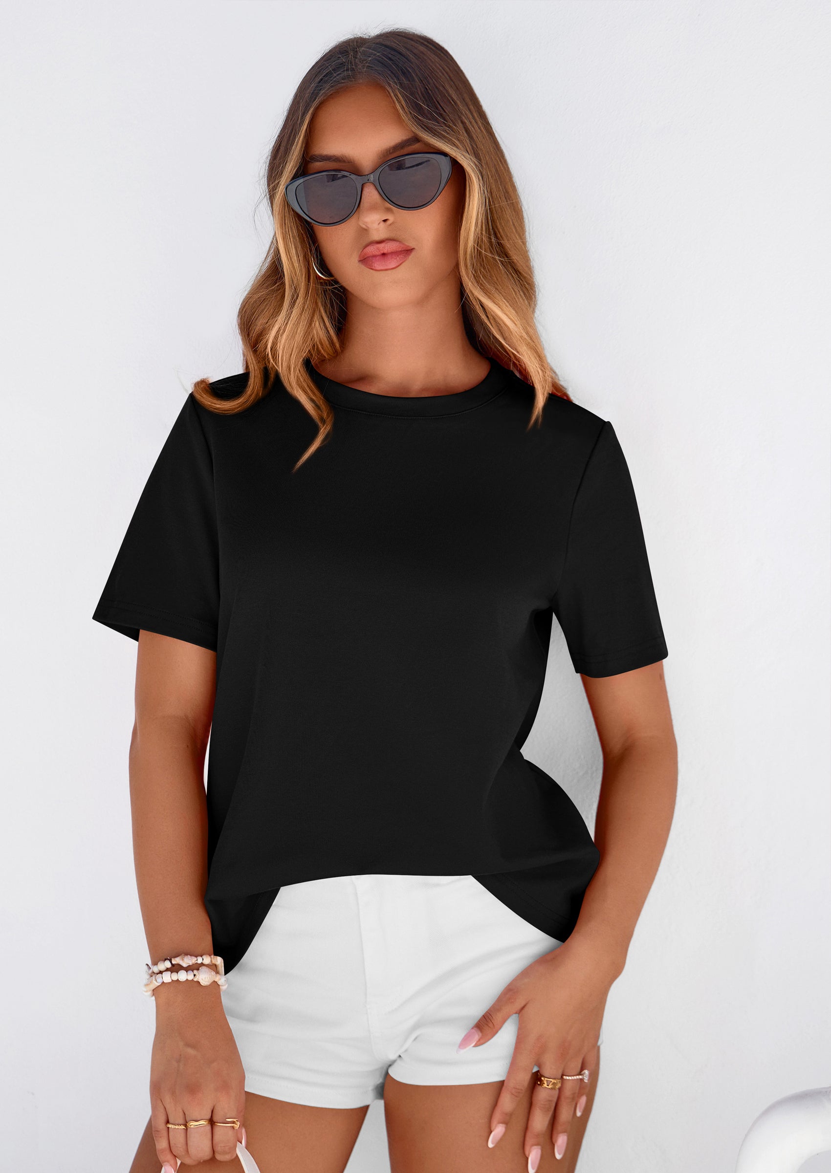 PRETTYGARDEN Womens Summer Tops Casual Basic Crewneck Short Sleeve Shirts Spring Fashion Clothing Going Out Outfits PRETTYGARDEN