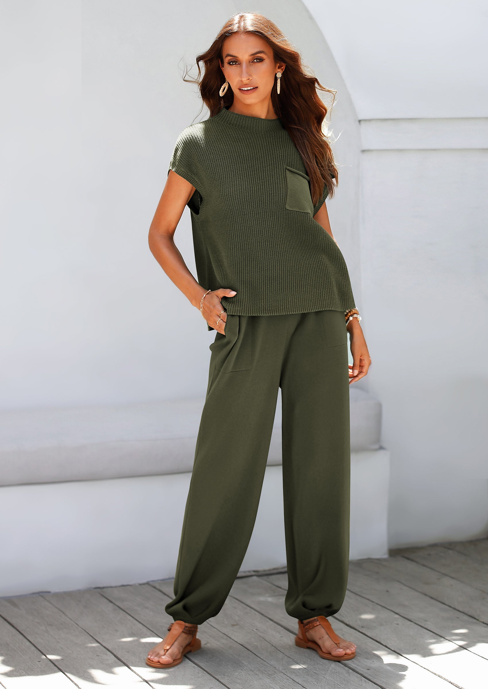 PRETTYGARDEN Womens Two Piece Outfits Sweater Sets Knit Pullover Tops And High Waisted Pants Matching Tracksuit Sweatsuit Set