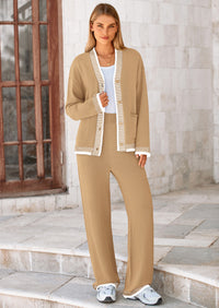 PRETTYGARDEN Lounge Sets for Women Fall Loungewear 2 Piece Outfits Cardigan Sweaters Track Suit Matching Winter Clothing