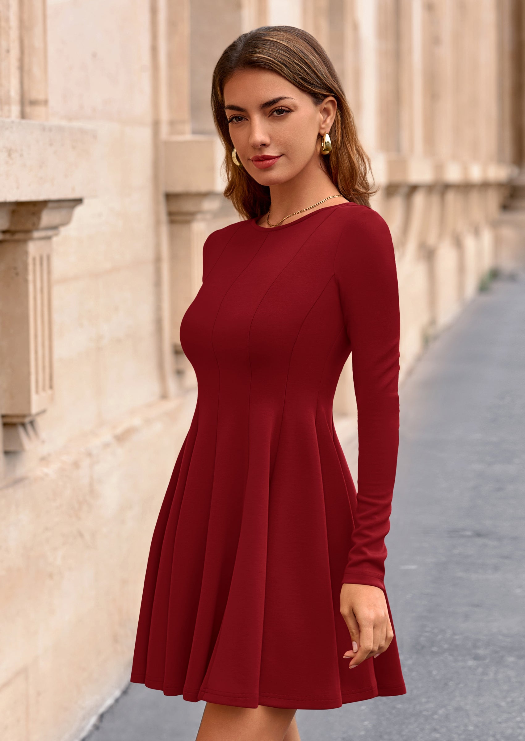 PRETTYGARDEN Fall Cocktail Dresses for Women Elegant Classy Wedding Guest Long Sleeve Homecoming Party A Line Mini Dress