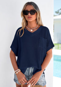 PRETTYGARDEN Women's Spring Short Sleeve Sweaters Lightweight V Neck Casual Going Out Summer T PRETTYGARDEN