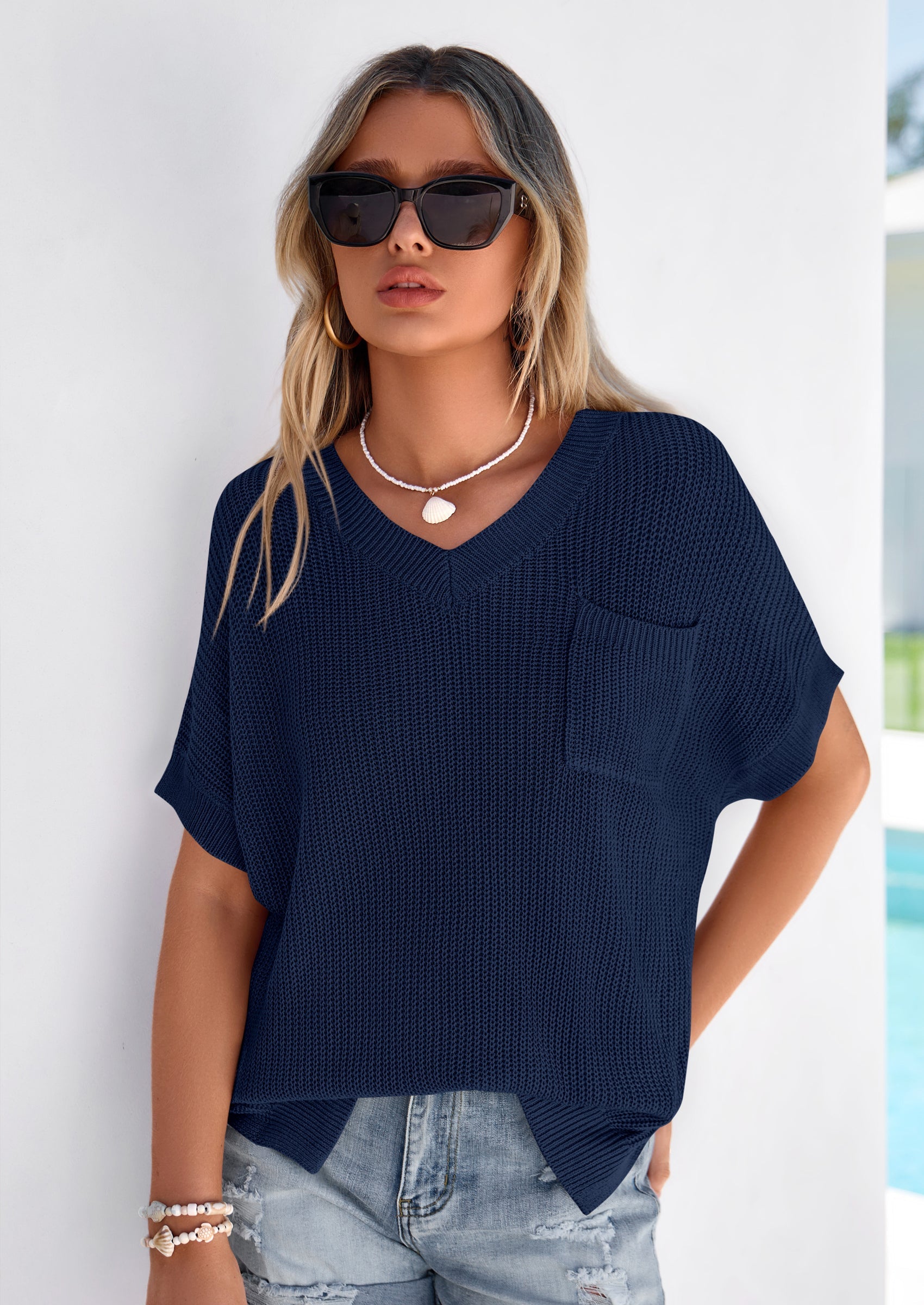 PRETTYGARDEN Women's Spring Short Sleeve Sweaters Lightweight V Neck Casual Going Out Summer T PRETTYGARDEN