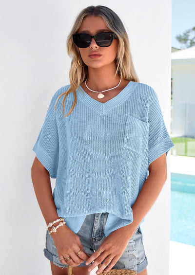 PRETTYGARDEN Women's Spring Short Sleeve Sweaters Lightweight V Neck Casual Going Out Summer T PRETTYGARDEN