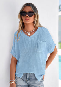 PRETTYGARDEN Women's Spring Short Sleeve Sweaters Lightweight V Neck Casual Going Out Summer T PRETTYGARDEN