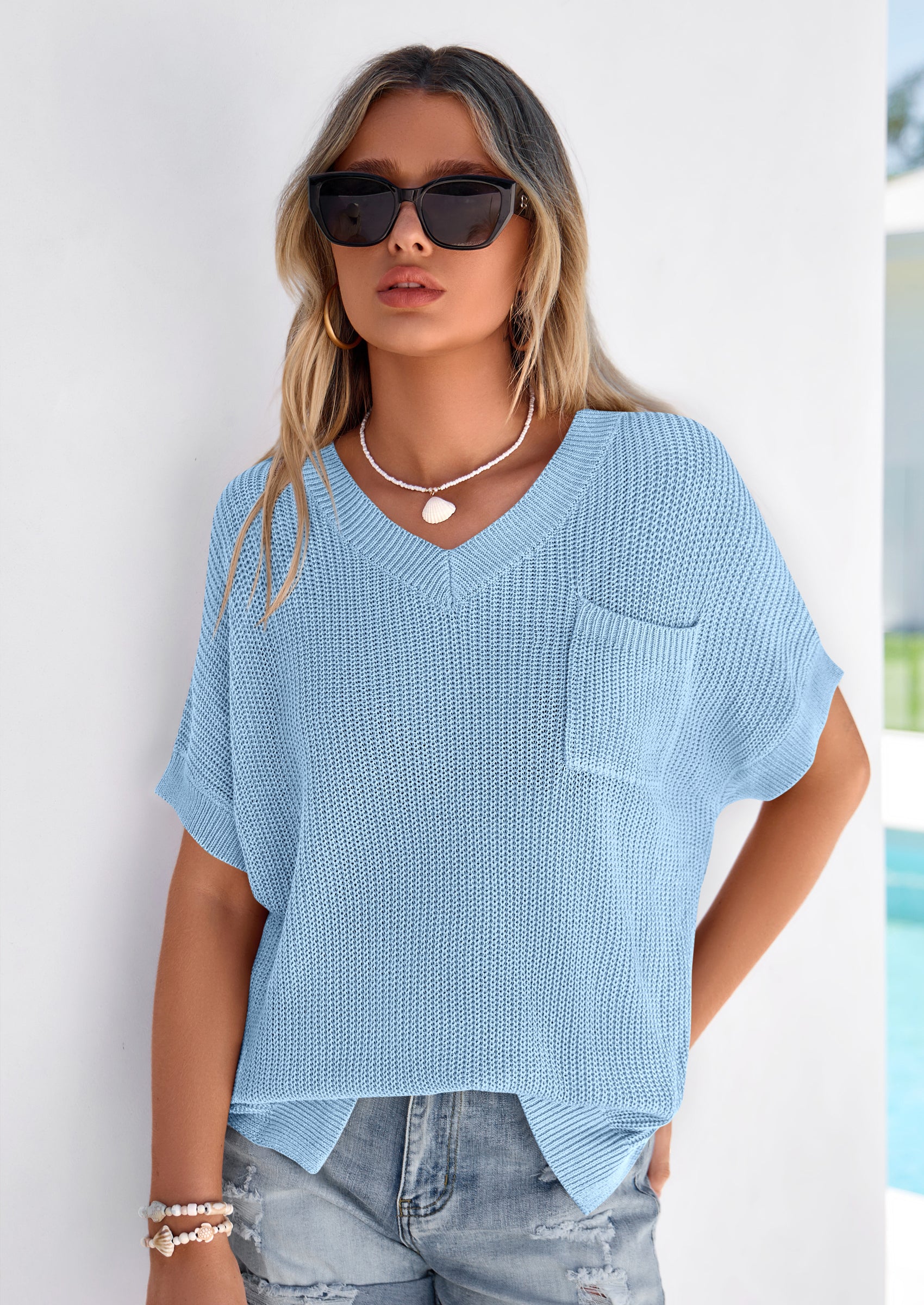 PRETTYGARDEN Women's Spring Short Sleeve Sweaters Lightweight V Neck Casual Going Out Summer T PRETTYGARDEN