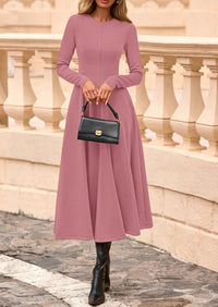 PRETTYGARDEN Women's Fall Long Sleeve Midi Dress Casual Elegant Ruffle Flowy A Line Swing Cocktail Party Dresses