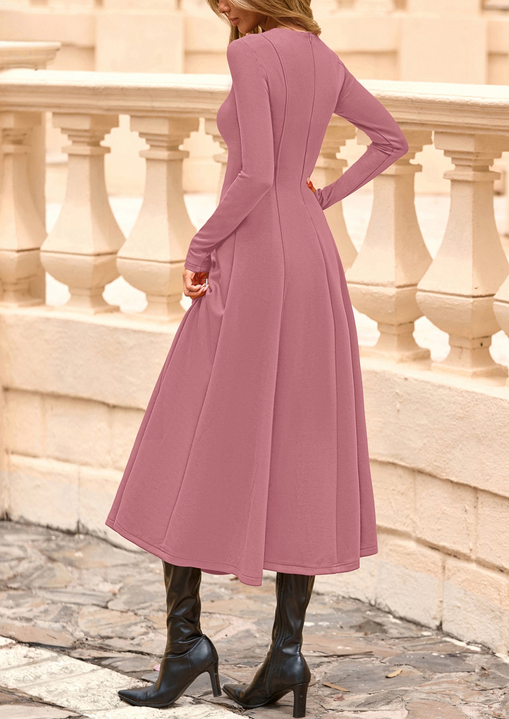 PRETTYGARDEN Women's Fall Long Sleeve Midi Dress Casual Elegant Ruffle Flowy A Line Swing Cocktail Party Dresses