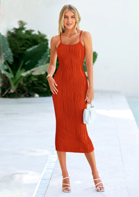 PRETTYGARDEN Women's Sleeveless Bodycon Dress Textured Back Slit Sexy Cocktail Party Midi Dresses