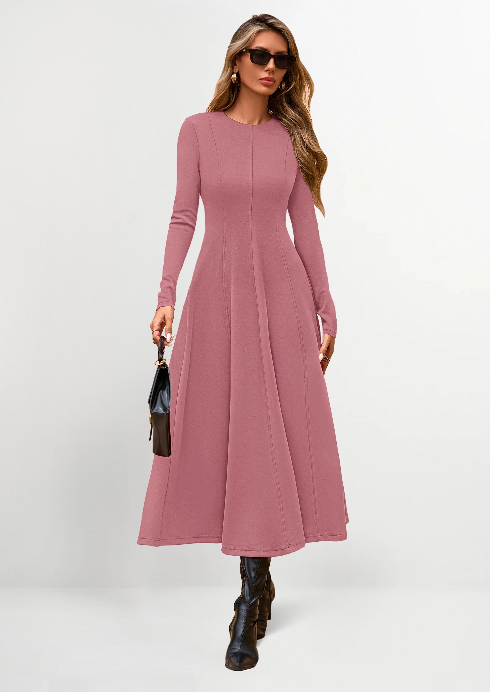PRETTYGARDEN Women's Fall Long Sleeve Midi Dress Casual Elegant Ruffle PRETTYGARDEN Women's Fall Long Sleeve Midi Dress Casual Elegant Ruffle