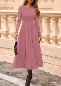 PRETTYGARDEN Women's Fall Long Sleeve Midi Dress Casual Elegant Ruffle Flowy A Line Swing Cocktail Party Dresses