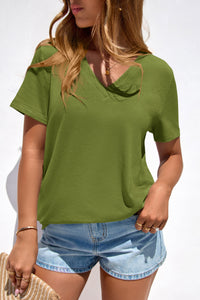 PRETTYGARDEN Women's V Neck T Shirts Summer Short Sleeve Spring Going Out Tops Casual Loose Fit Basic Tees Beach Clothes PRETTYGARDEN