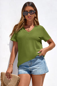 PRETTYGARDEN Women's V Neck T Shirts Summer Short Sleeve Spring Going Out Tops Casual Loose Fit Basic Tees Beach Clothes PRETTYGARDEN