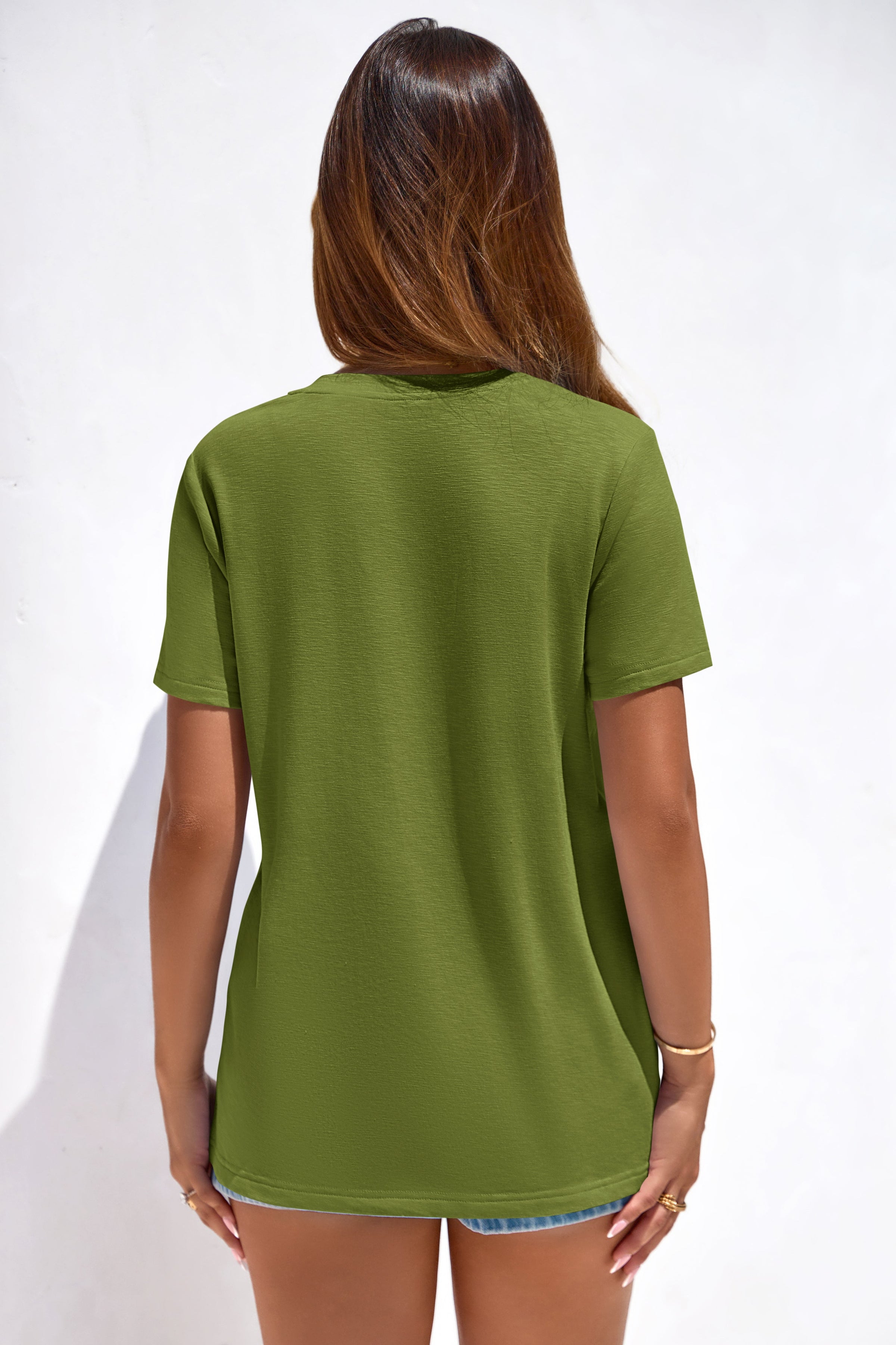 PRETTYGARDEN Women's V Neck T Shirts Summer Short Sleeve Spring Going Out Tops Casual Loose Fit Basic Tees Beach Clothes PRETTYGARDEN