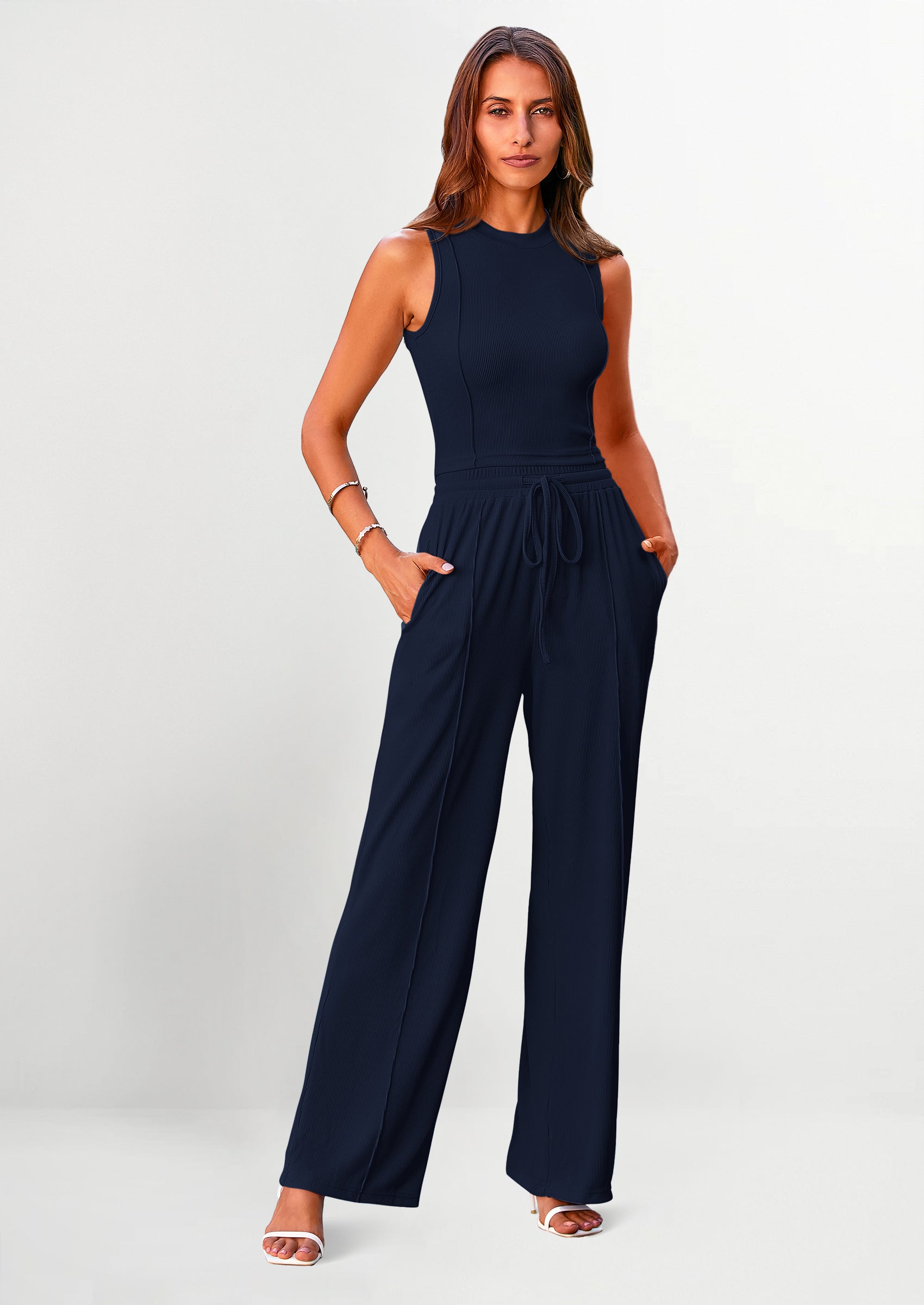 PRETTYGARDEN Women's Summer 2 Piece Loungewear Set Cropped Tank Top Wide Leg Sweatpants Tracksuit Casual Outfits